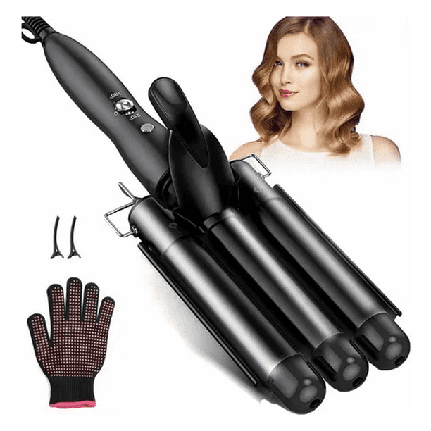 Rizadora De Cabello,varita De Rizador De 3 Barriles Negro Malubero Malu1531