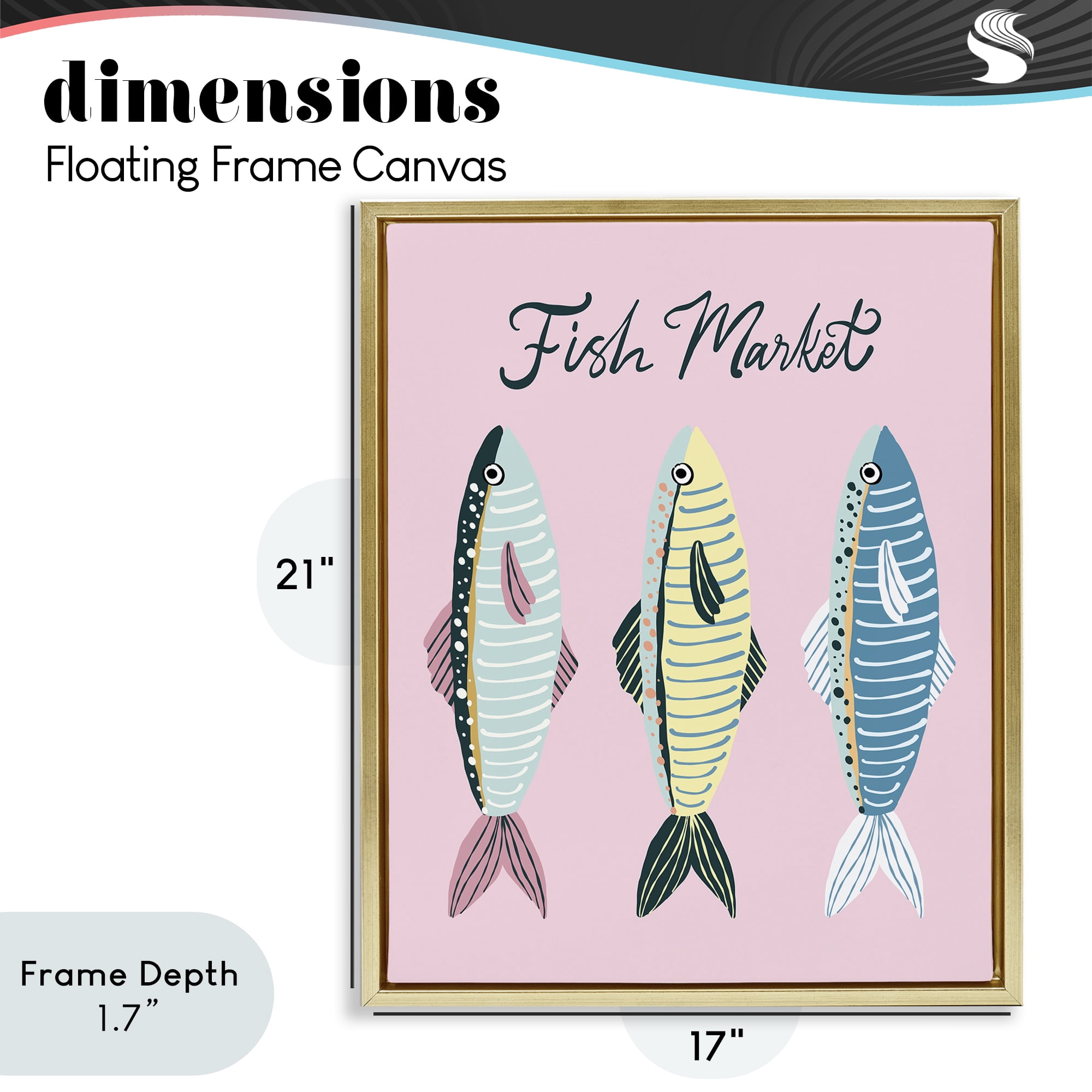 Stupell Industries Quirky Coastal Fish Market Gold Framed Floater Canvas Wall Art, design by Hey Bre! Creative Studio
