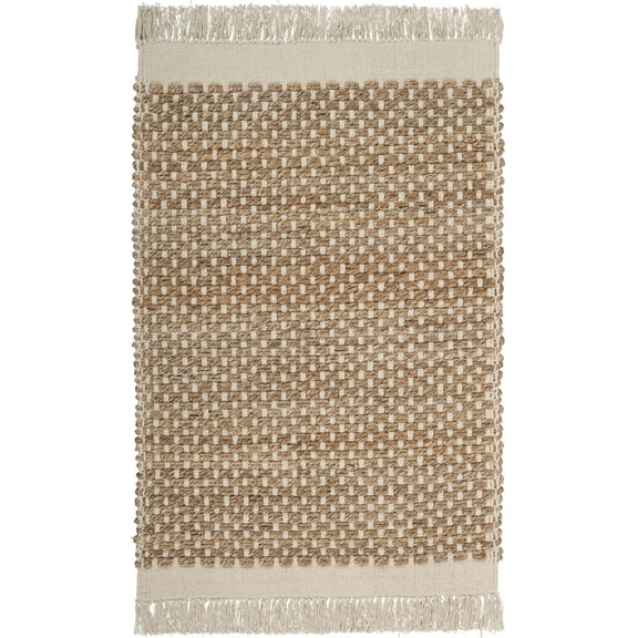LR Home Global 2 ft. 6 in. x 3 ft. 10 in. Natural and Cream Fringe Reversible Area Rug