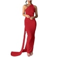thumbnail image 3 of Red Summer Wedding Guest Dresses for Women Sleeve Less Hanging Spaghetti Strap Maxi Dress Solid Color Elegant Back Less Formal Evening Gowns, 3 of 7