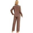 thumbnail image 6 of GEX 100% Cotton Pajamas for Women PJ Set Soft Button-Down 2 Piece Set Knitted Long Sleeve Sleepwear Loungewear Brown XL, 6 of 7