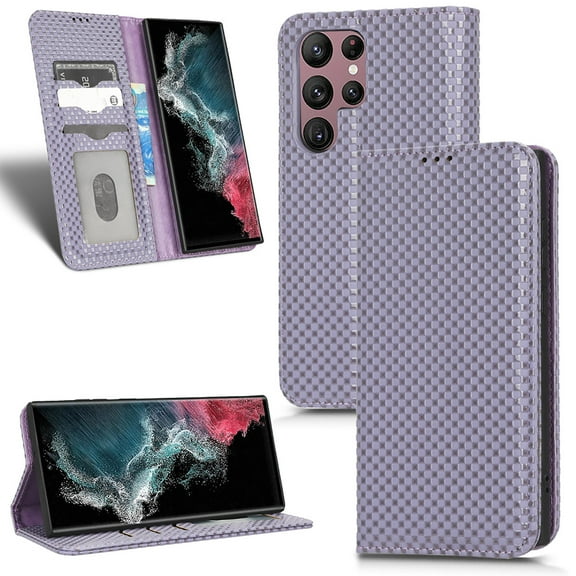 Luxury PU Leather Wallet For Galaxy S22 Ultra, Folio Premium Leather Phone Case with Kickstand Card Holder Magnetic Flip Shockproof Protective Cover for For Samsung Galaxy S22 Ultra, Purple