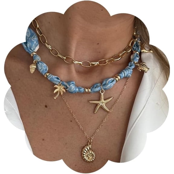 Boho Layered Necklace for Women Stacked Crystal Chain Necklace Beaded Pendant Boho Necklace Trendy Dainty Jewelry