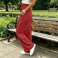 thumbnail image 5 of CQONEPT Smocked Waist Pants for Women Wide Leg Fall Casual Lounge Pant High Waisted Palazzo Ruffle Full Length Soft Trousers with Pocket Red XL, 5 of 7