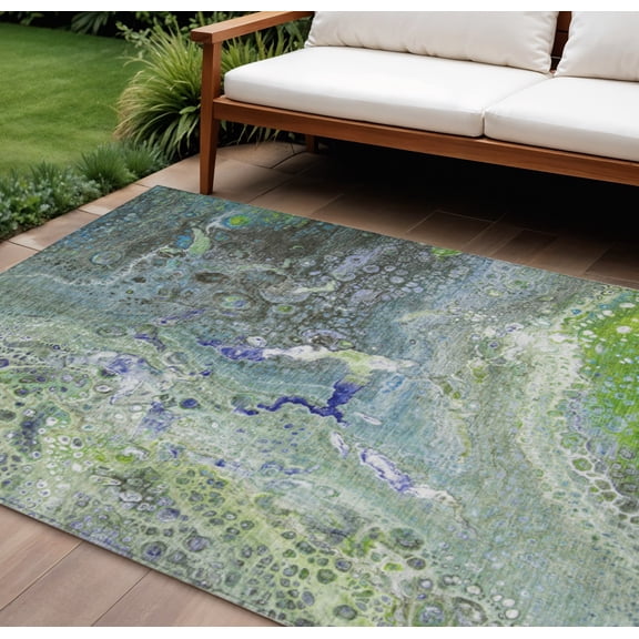8' X 10' Green And Lime Green Abstract Washable Indoor Outdoor Area Rug