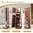 thumbnail image 6 of Giantex 360° Swivel Jewelry Cabinet, Lockable Jewelry Armoire w/Full-Length Mirror & 3-Color LED Lights, Freestanding Jewelry Organizer w/Inside Mirror, Foldable Shelf, Brown, 6 of 10