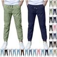 thumbnail image 1 of HomeGardon Summer Linen Boys Pants School Uniform Elastic Waist Drawstring Trousers Solid Color Kids Chino Pants 2PC Casual Loose Twill Jogger Pants with Pockets, 1 of 9