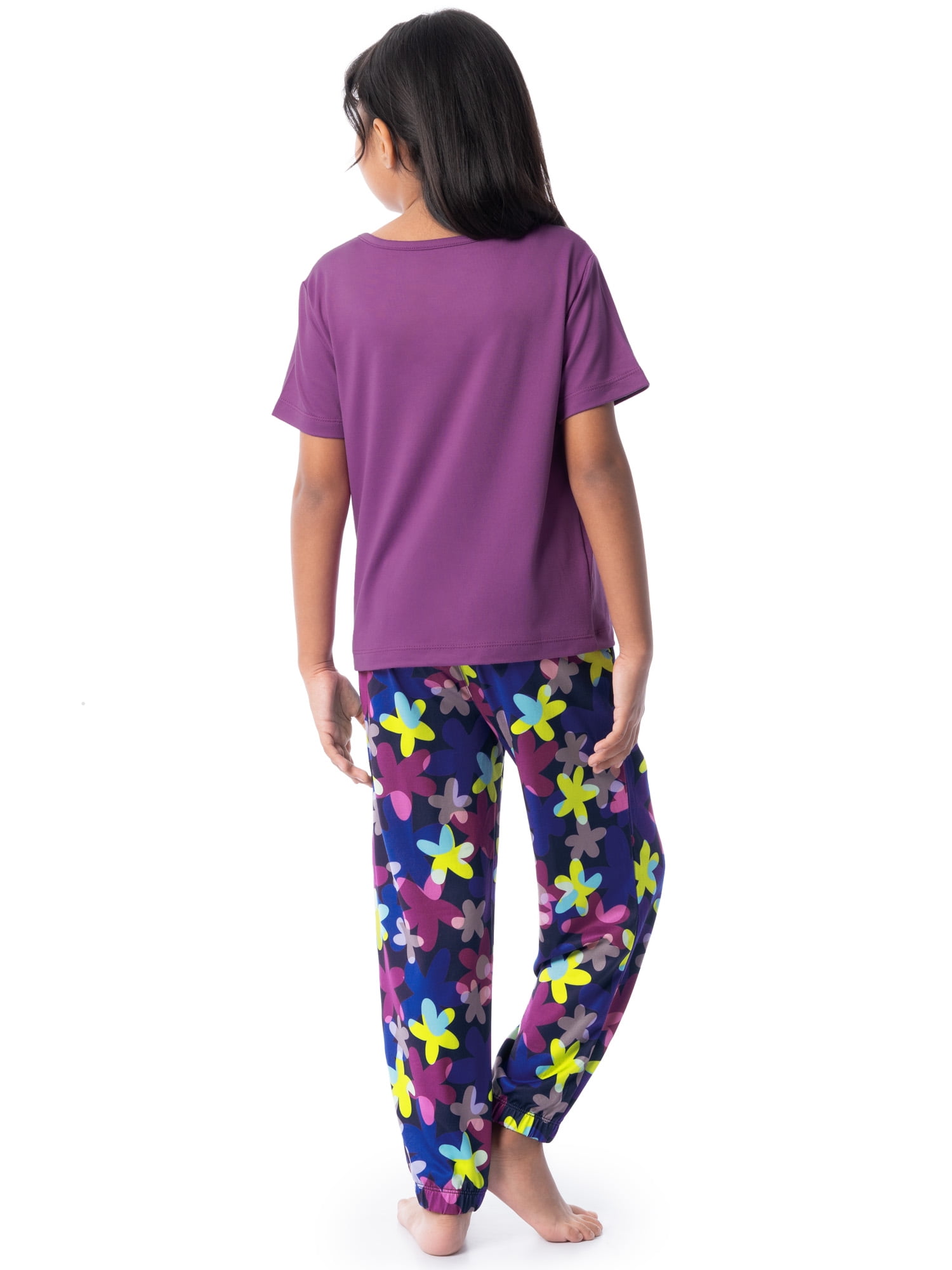 Fruit of the Loom Girl's Getaway Loose Fit Short Sleeve Top, Pajama Sleep Pant & Short Set, 3-Piece, Sizes 4/5-14/16