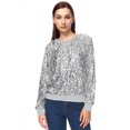thumbnail image 1 of Women's Glitter Sequin Sweatshirt Long Sleeve Pullover Tops with Ribbed Cuffs, 1 of 5