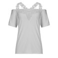 thumbnail image 3 of Womens T Shirts Short Sleeve Tops Dressy Casual Blouses Spring Summer Outfits Flowy Pleated Front Scooped Neck, 3 of 7
