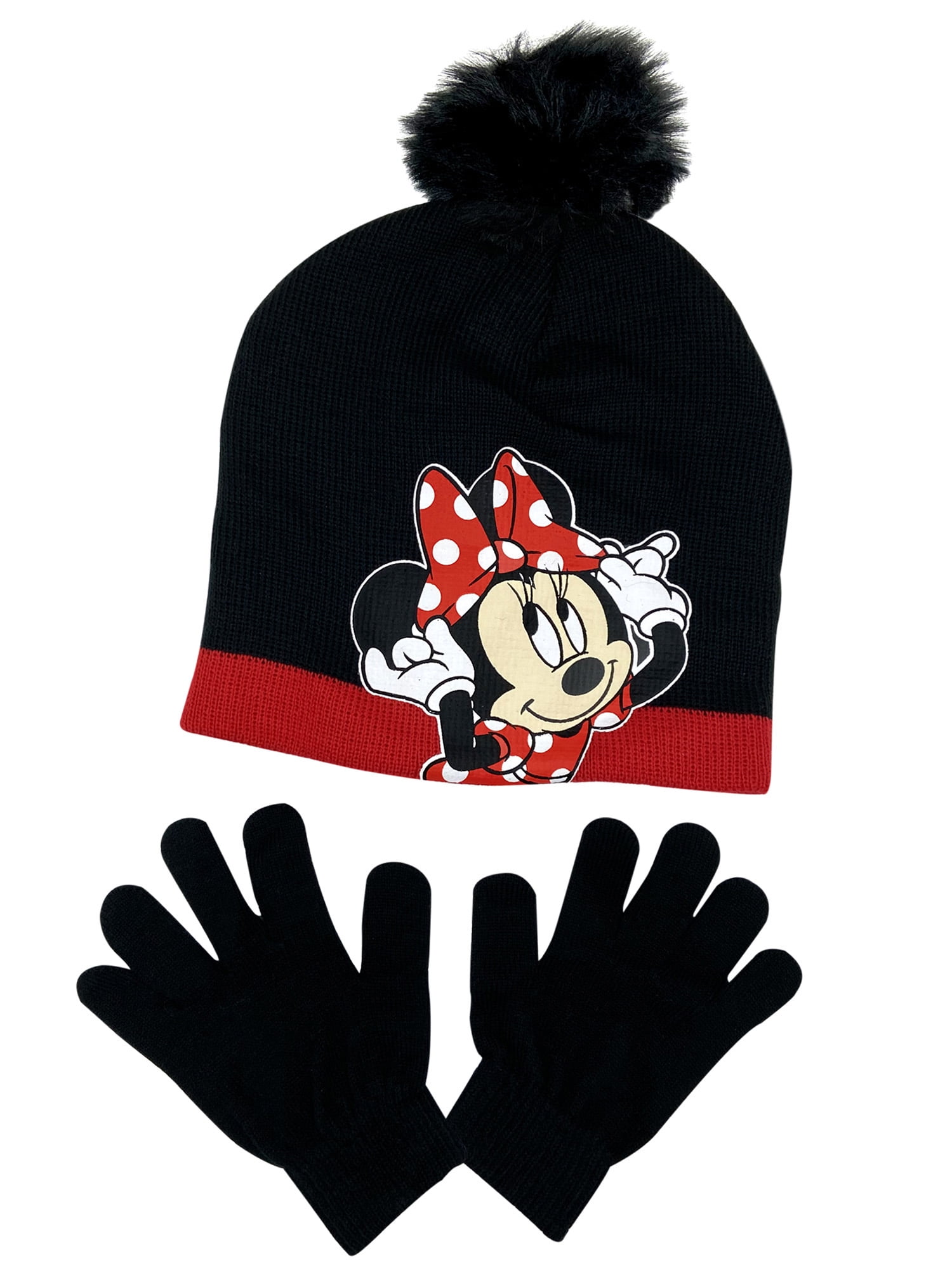 Toddler Disney Mickey Mouse Knit Beanie Hat & Mitten 2-Piece Winter Set Pom Pom 