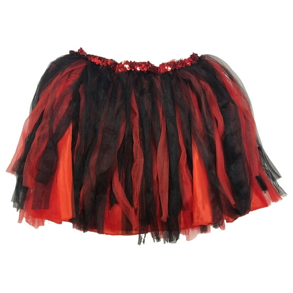 Womens Red & Black Friinge Sequin Tutu Skirt Halloween Costume OSFM