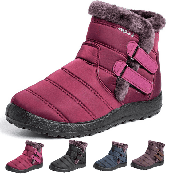 CHICVOMEY Comfort Winter Snow Boots for Women Waterproof Short Booties with Warm Fur Lined Slip On Ankle Boots for Indoor & Outdoor