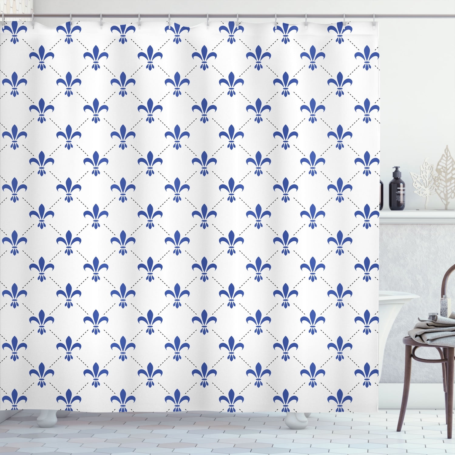 Fleur De Lis Shower Curtain, Repeated Abstract Floral Old Antique Royal