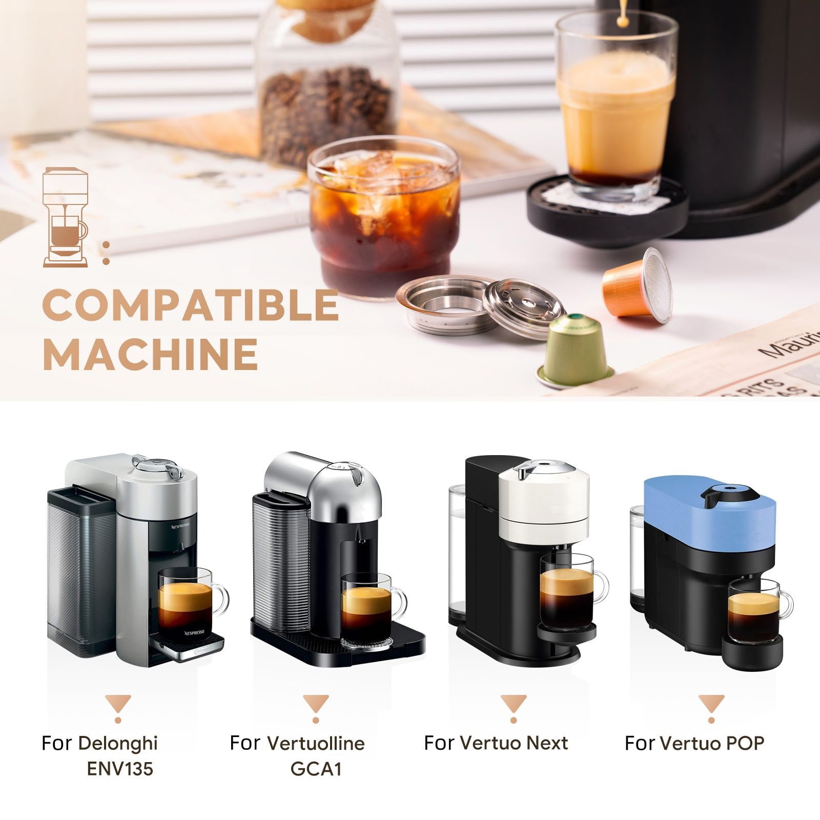 Quality 304 Stainless Steel Coffee Capsule Adapter for Delonghi ENV135 Drinking Accessory Easy Use