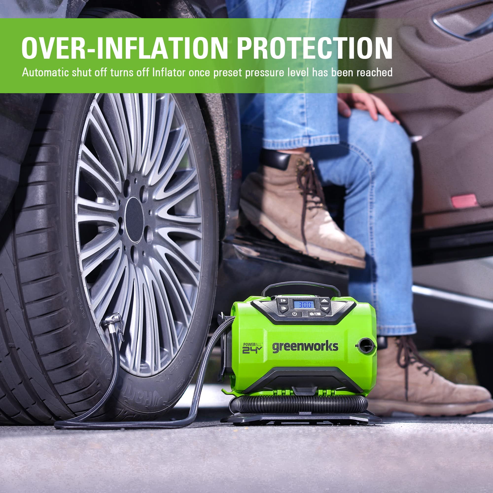 Greenworks 24V Cordless Tire Inflator 160 PSI Portable Air Compressor, Tool Only