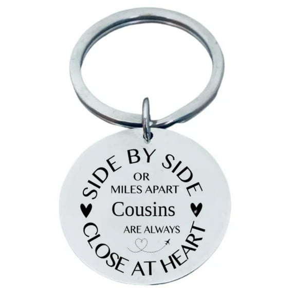 Cousins Keychain, Side By Side or Miles Apart Cousins will Always Be Connected by Heart Jewelry Gift