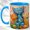 Blue, variant on Geometric Cat Trio Coffee Mug, Colorful Pet Mug, Ceramic 11 oz