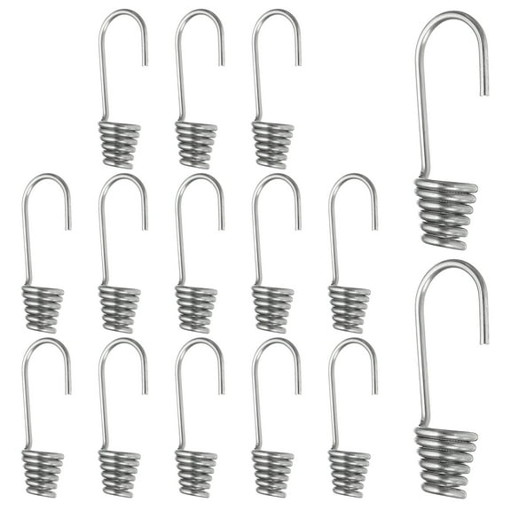 1/4"(6mm) Bungee Cord Hooks, Heavy Bungee Shock Cord Hook Spiral Wire Hooks End, Silver 15 Pcs
