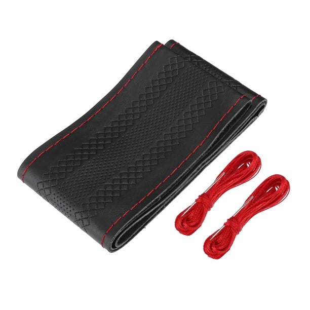 Funda universal para volante de coche con aguja e hilo de 38 cm de diámetro para coche camión cómoda piel sintética negra
