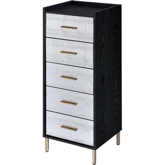 Pemberly Row Contemporary Jewelry Armoire in Black & Gold Finish