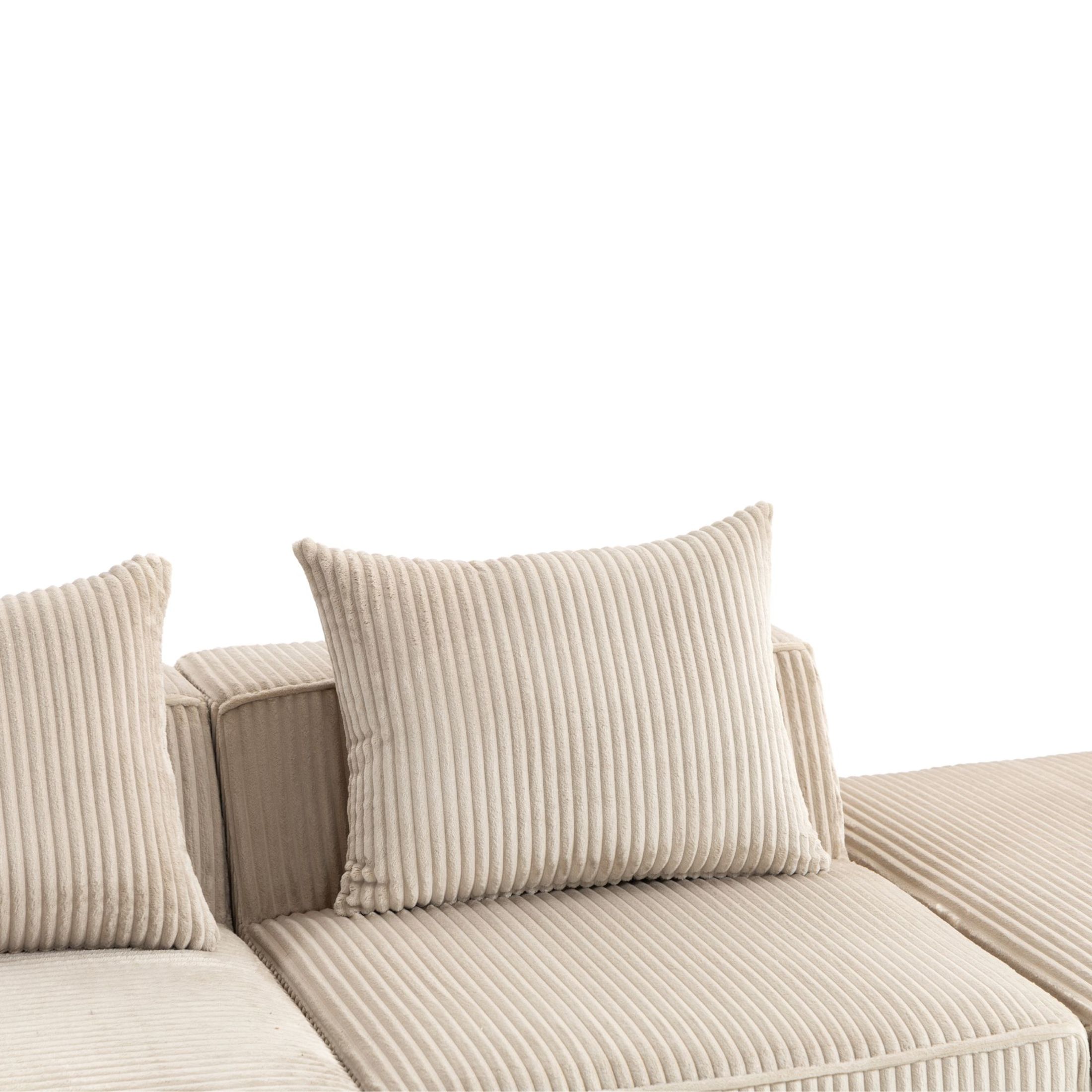Noble House Tobias 3-Seater Modular Compressed Sofa, Corduroy Upholstery with Multi-Position for Living Room, Beige