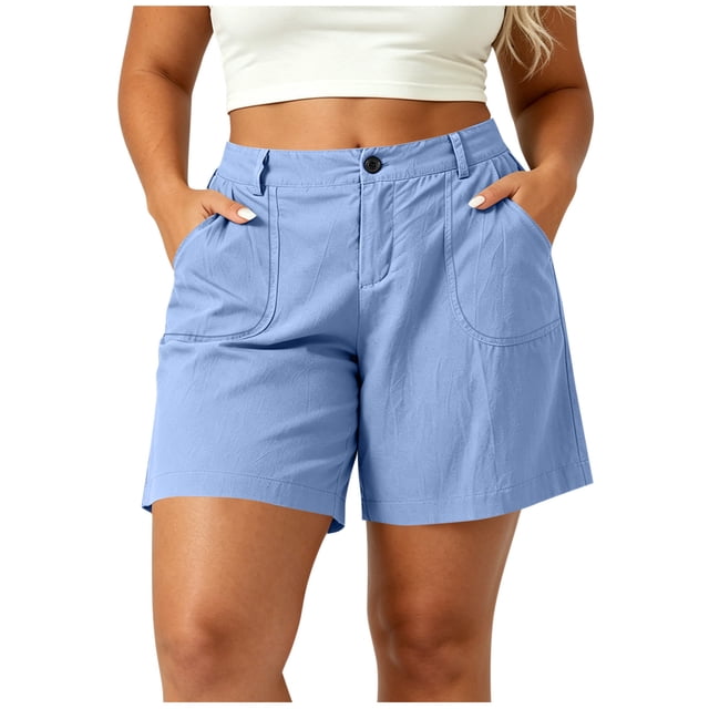 Achuyrbd Womens Plus Size Casual Shorts, Front Button Loose Fit Lightweight Summer Shorts with Pockets