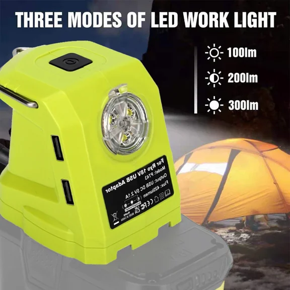USB Charger LED Work Light For RYOBI 14.4V-18V Li-ion Battery Converter Adapter