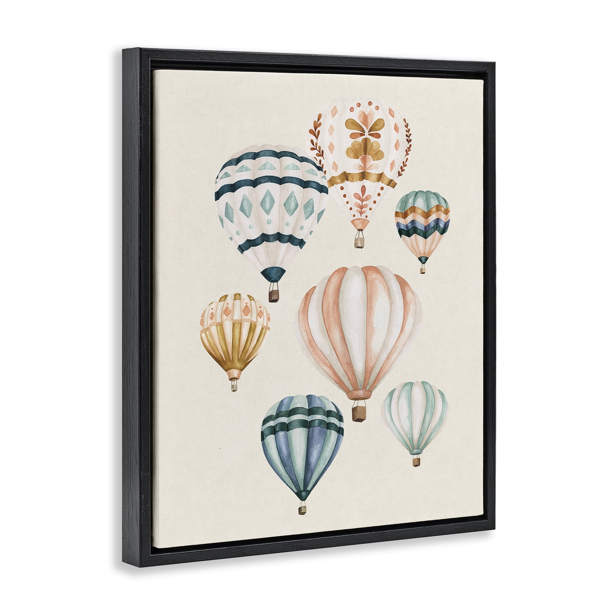 Stupell Industries Wanderlust Hot Air Balloons Black Framed Floater Canvas Wall Art, design by Bethany Sandoval
