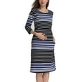 thumbnail image 3 of Jinhomg Women's 3/4 Sleeve Nursing Dress Fall Comfy Striped Print Midi Bodycon Dress Casual Pregnancy Breastfeeding Dress with Pockets Spring Saving Black L, 3 of 9