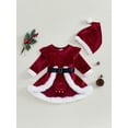 thumbnail image 2 of ZINTAOZT Baby Girls Velvet Romper Dress Terry Trim Long Sleeve Santa Skirt Jumpsuit Christmas Hat Xmas Adorable Outfits, 2 of 8