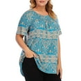 thumbnail image 4 of Pompotops T-Shirt Plissé à Manches Courtes Col Rond Grande Taille pour Femmes, 4 of 6