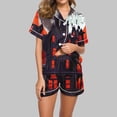 thumbnail image 2 of Yufatyle Women's Halloween Pajamas Set Collared Button Down Sleepwear Cute Ghost Spider Print Lounge Shorts Set Soft Homewear S, 2 of 5