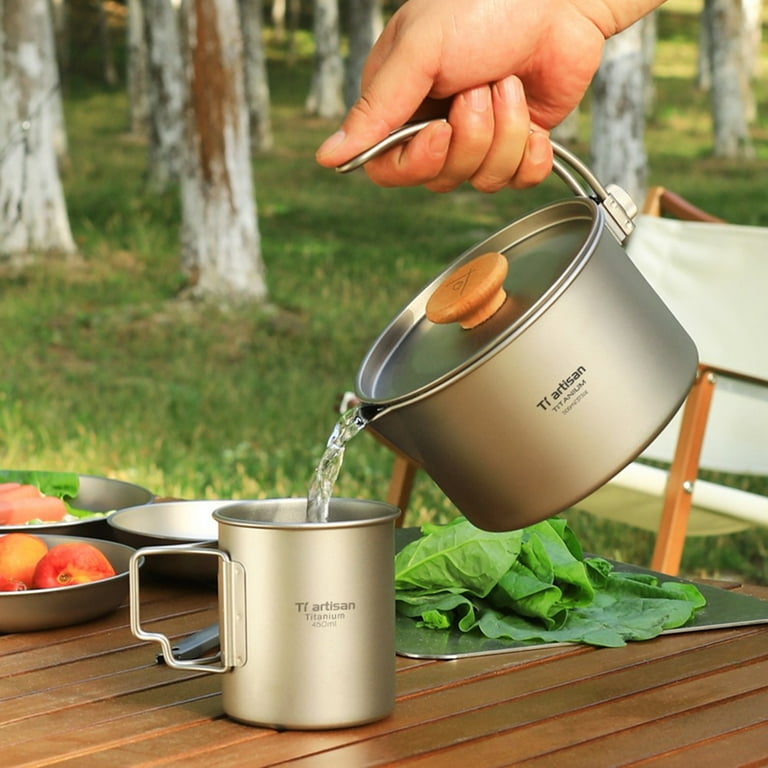 COOK'N'ESCAPE Titanium Cooker Pot Hanging Pot Mug Cup Outdoor Camping BBQ  Handle With Hanging Lid