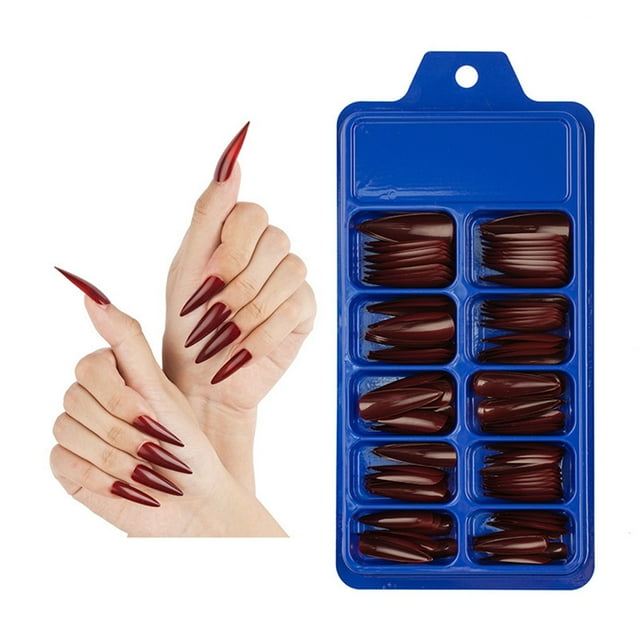 Long Stiletto On Nails Full Cover Acrylic Fingernails Colored Pointed Tip Salon Manicure Design For Women Girls Extension