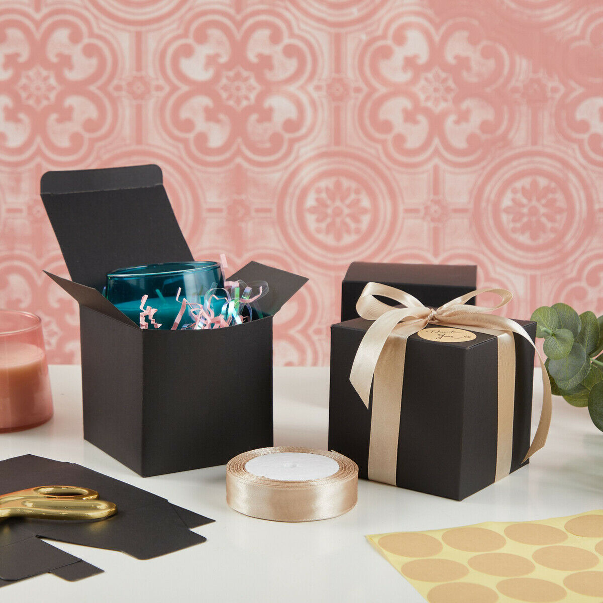 Buy 50 Pack Kraft Black Paper Gift Boxes, Bulk Set with Ribbon and