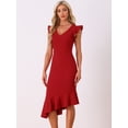 thumbnail image 4 of DARING DIVA V Neck Ruffle Sleeve Bodycon Sheath Dress for Cocktail Party Work XS Red, 4 of 6