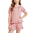 thumbnail image 5 of Amidoa Girls 2 Piece Outfits Summer Clothes Ruffle Sleeve Short Sleeve Cute T-Shirt and Shorts With Pockets Casual Kids Clothing Sets Pink Size 7, 5 of 8