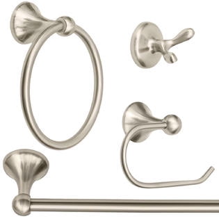 Lakefront 4 Piece Bath Accessory 32" Towel Bar Euro Set, Satin Nickel