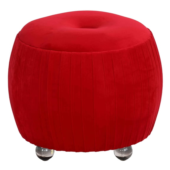 Cortesi Home Doles Round Ottoman with Clear Acrylic Legs 16" High, Red