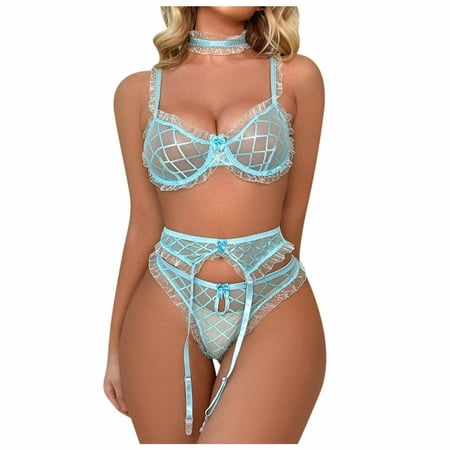 

Mrat Lingerie Sets Lace Sheer Babydoll Lingerie Ladies Fashion Cute Lingerie Hollow Lattice Ruffles Underwear Thong Garter Belt Suit Women s Underwire Lingerie