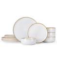 thumbnail image 6 of Vesteel Dinnerware Sets for 4, 12-Piece Stoneware Dish and Bowls Set, Handmade Reactive Glaze Coupe Plates Set for Family, Chip & Scratch Resistant - Seashell White, 6 of 10