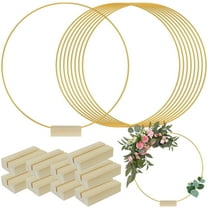 NUAHRHY 10pcs Metal Floral Hoop Centerpiece 12inch Round Macrame Gold Hoop Ring with Wood Stands for Wedding Birthday Party