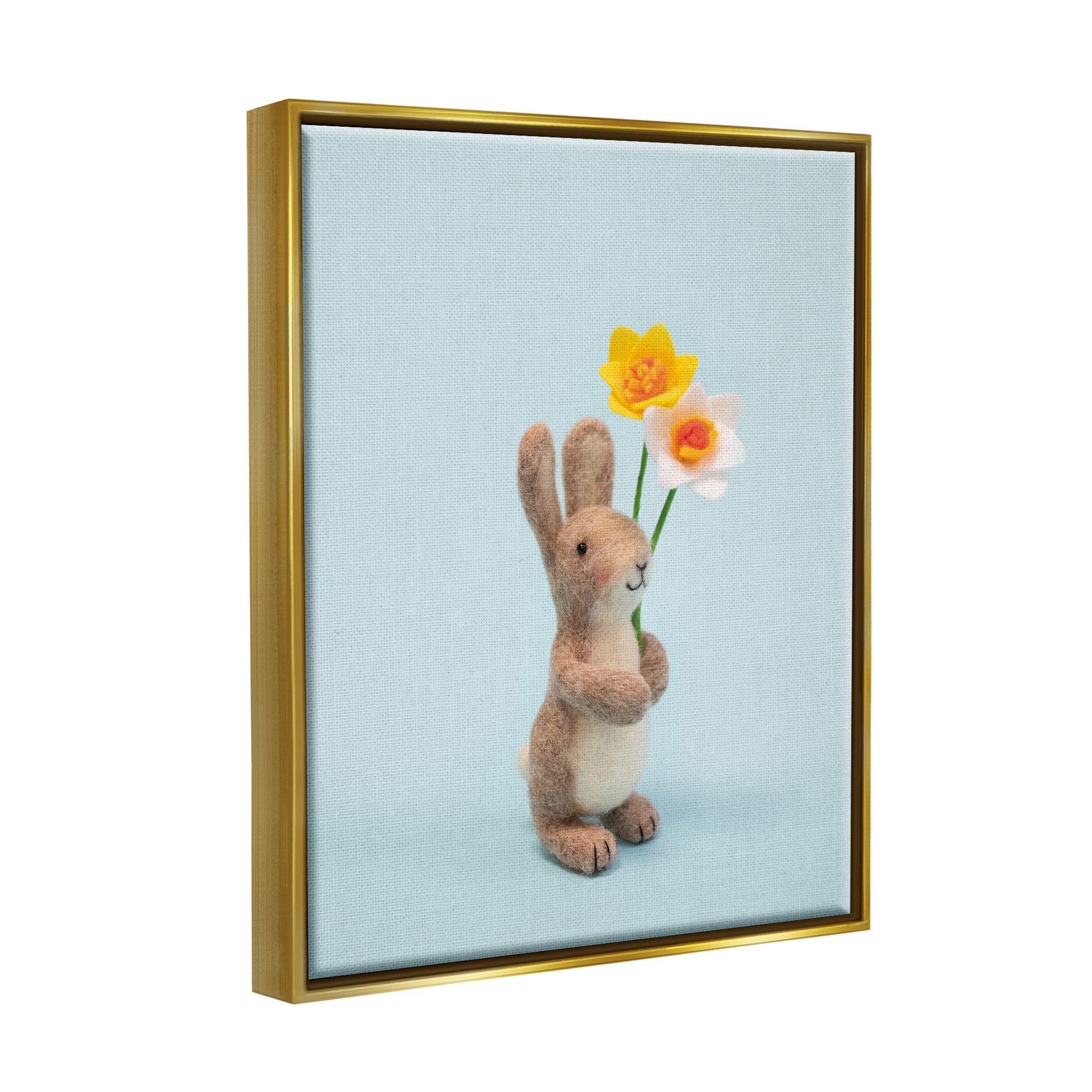 Stupell Industries Spring Bunny Floral Daffodils Holiday Photography Gold Floater Framed Art Print Wall Art