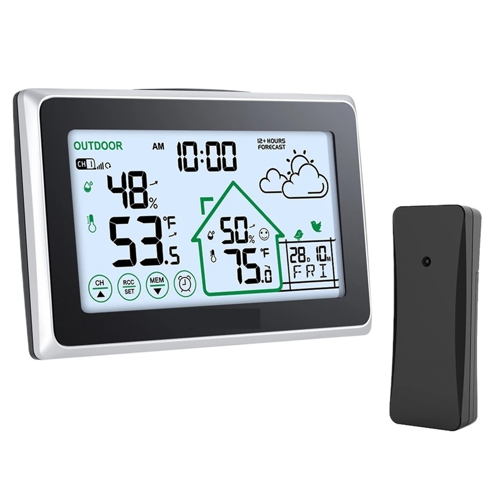 Wireless Weather Station Digital DCF Radio-Controlled Wall Clock In/Outdoor Thermometer Hygrometer Trend Forecast Sensor ,Excellent Visual Experience