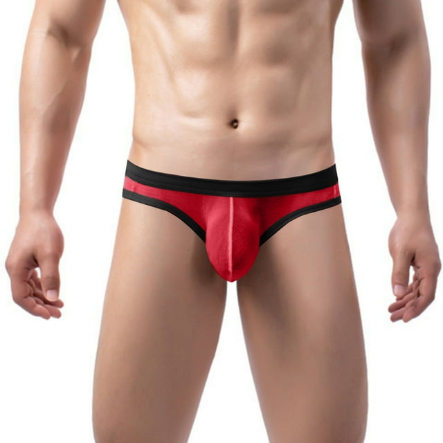 Xysaqa Mens Sexy Stretch Mesh Briefs Soft Comfy Breathable Bulge Pouch Underwear Color Block Clearance Red L