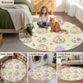 thumbnail image 6 of Easter Colorful Eggs Round Area Rug 5ft, Spring Flowers Leaves Country Plants Yellow Washable Non-Slip Circle Rugs for Bedroom Living Room Kitchen, Low Pile Carpet for Dining Room Playroom Nursery, 6 of 9