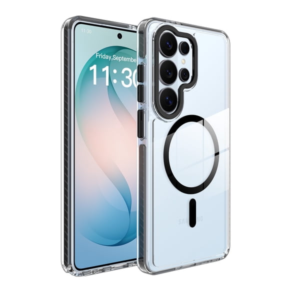 Moreoy Clear Magnetic Case for Samsung Galaxy S26 Ultra, Compatible with MagSafe, Glossy Transparent Slim Heavy Duty Shockproof Protective Cover with Camera & Screen Protection,Black