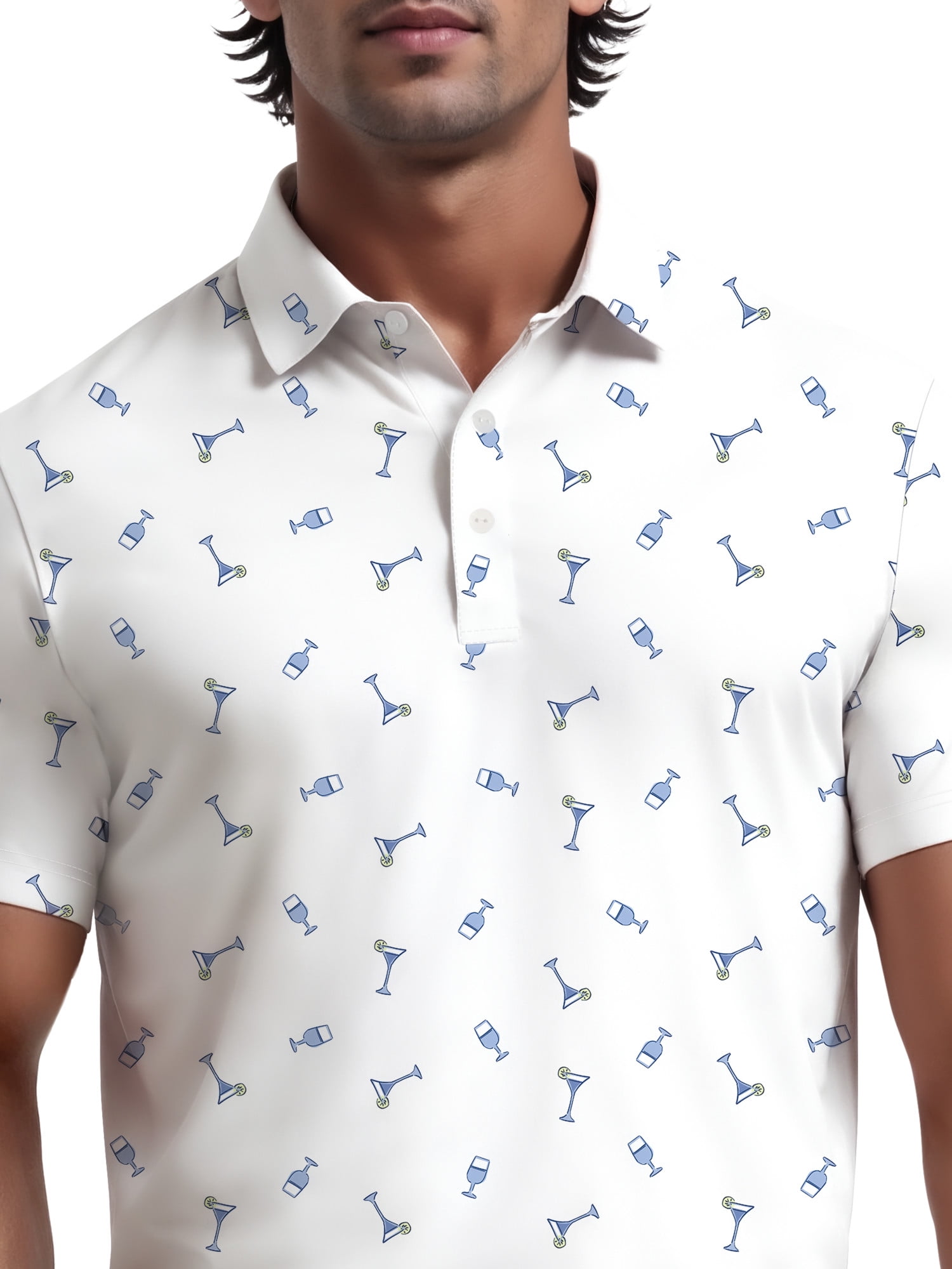 Ben Hogan Men's and Big Men’s Conversational Drink Printed Short Sleeve Golf Polo Shirt, up to Size 5XL