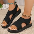 thumbnail image 2 of Sandals for Women Round Open Toe Soft Leather Strappy Comfortable Cute Flat Sandals with Elastic Strap Black, 2 of 9